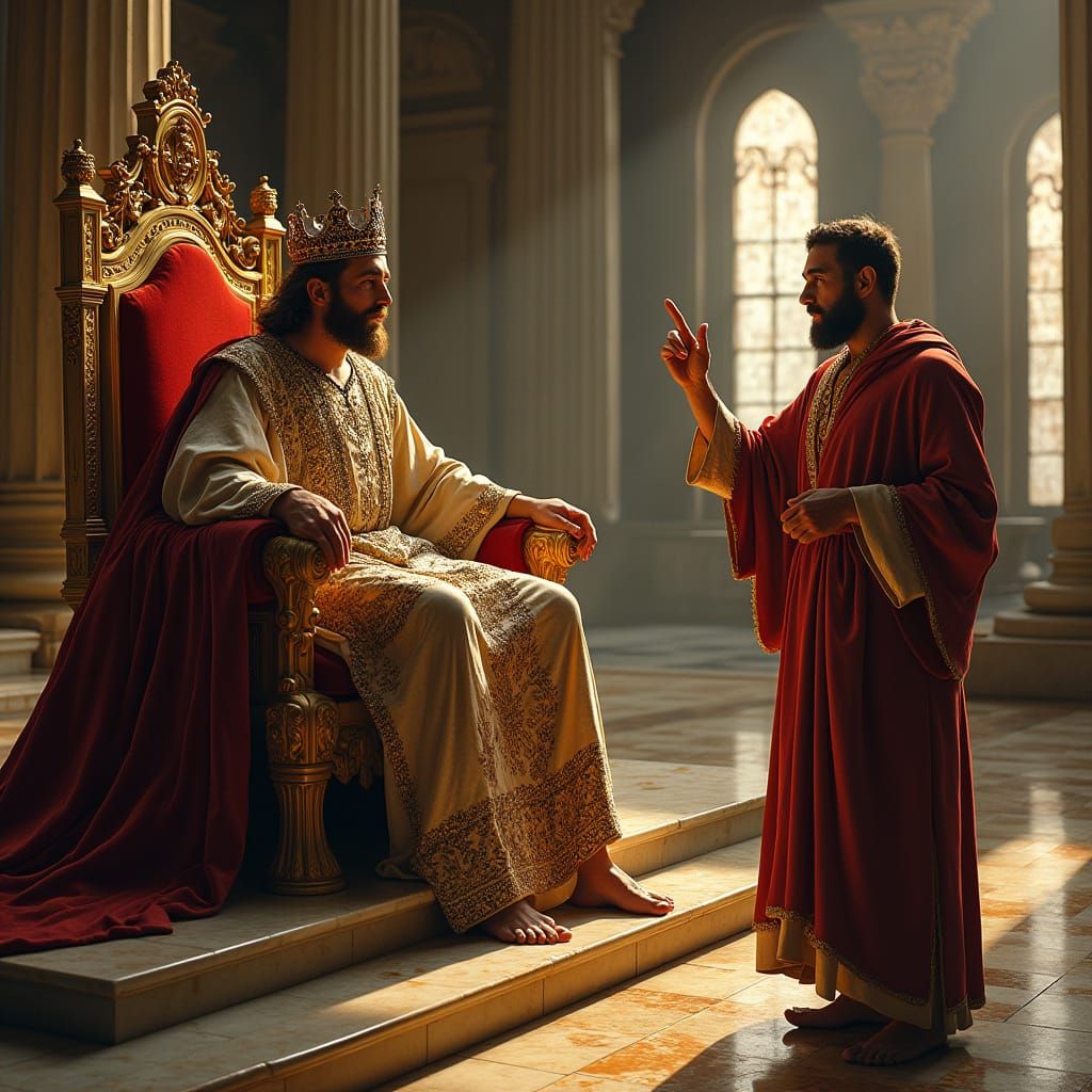 King David Confronted by Prophet Nathan in Regal Grandeur