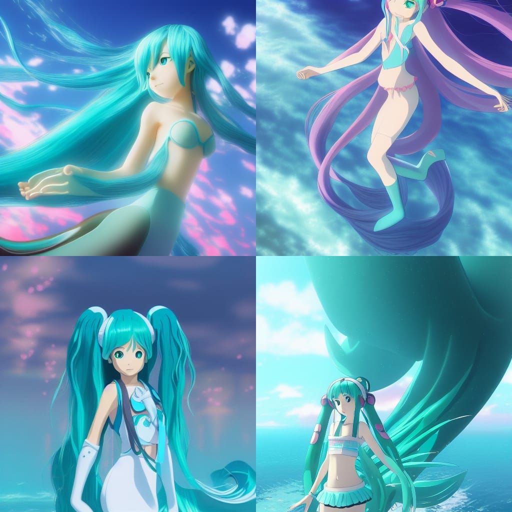 Hatsune Miku Mermaid in Studio Ghibli Style