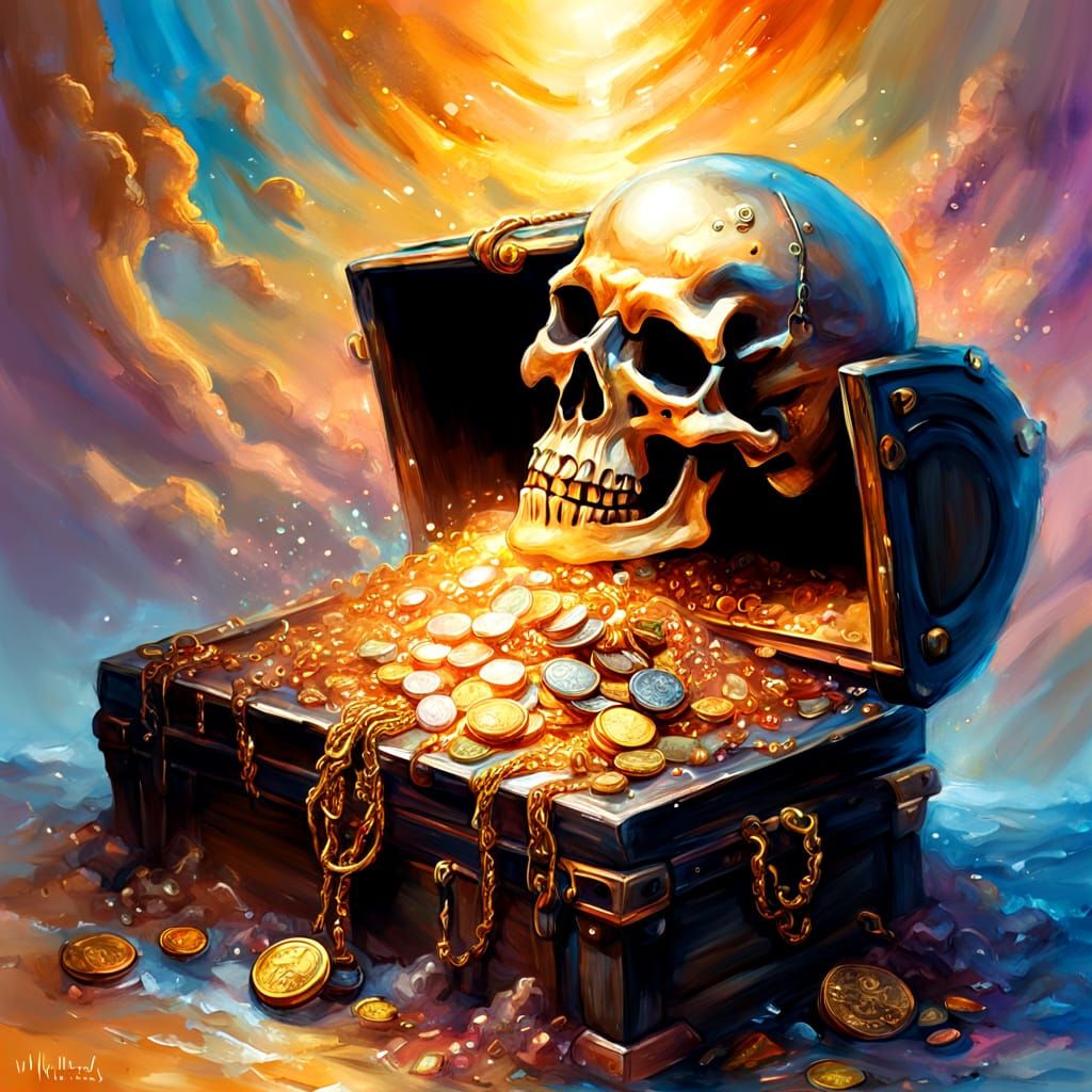 Pirate's Chest Overflowing with Jewels in Tachisme Style