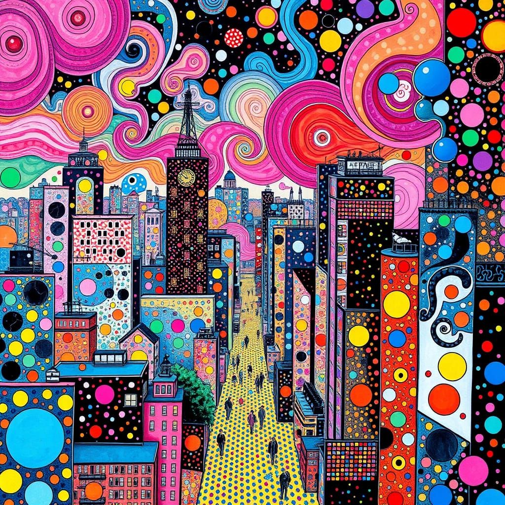 Polkadot Cityscape in Surrealist Style