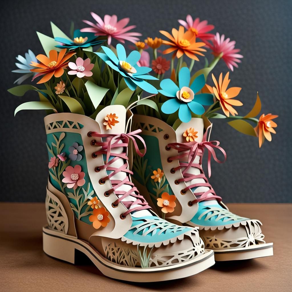 Kirigami Paper Art: Hiking Boot Planters