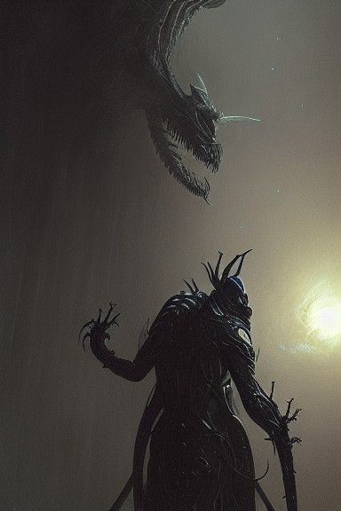 Demonic Knight Guardian in Space Horror Setting