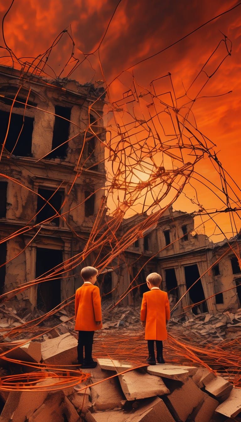 Surreal Children in Ruins Photomontage