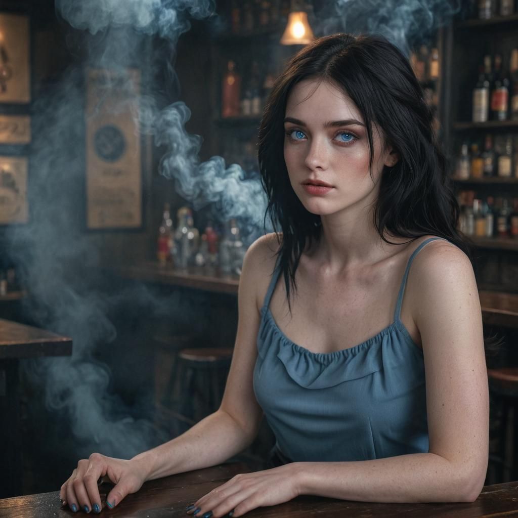 Smoky Bar Portrait of a Black-Haired Woman