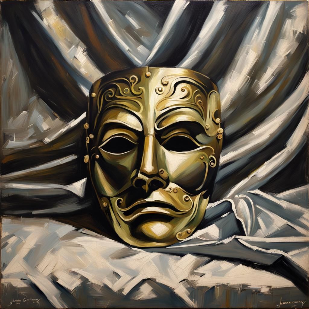 Metallic Theater Mask Oil Painting