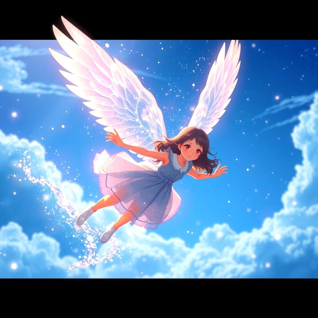 Young Girl Falling From Sky With Breaking Wings