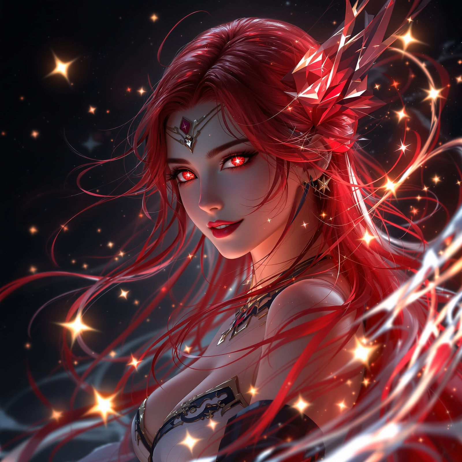 Fiery Witch with Star Pupils in Dynamic Pose