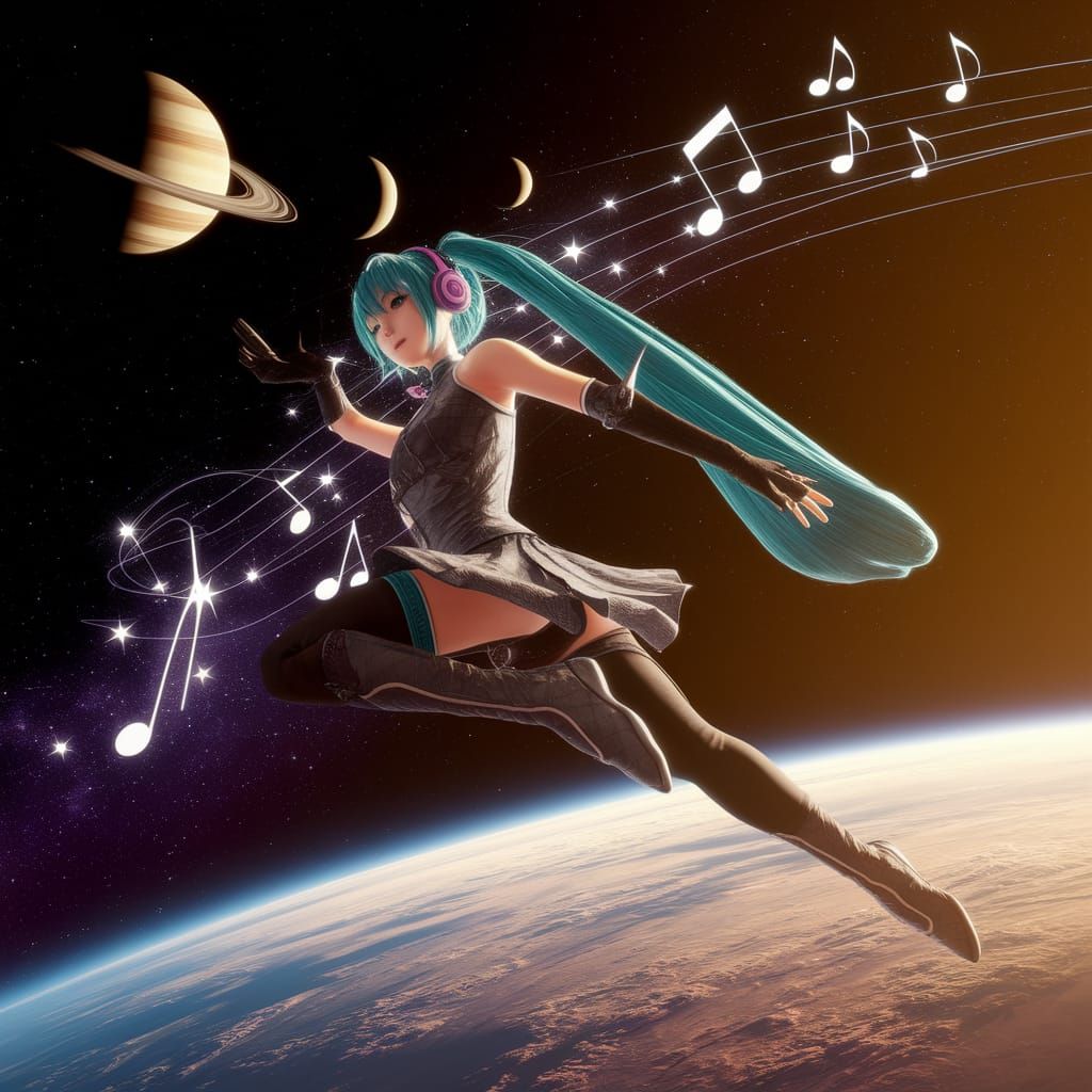Giantess Hatsune Miku in Cosmic Harmony