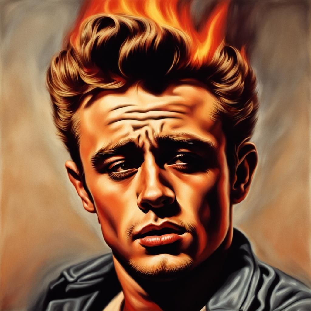 James Dean on Fire: Realistic Color Portrait