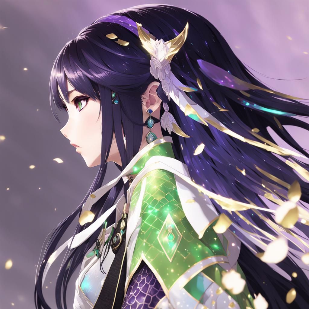 Anime Girl with Scales and Flowing Hair