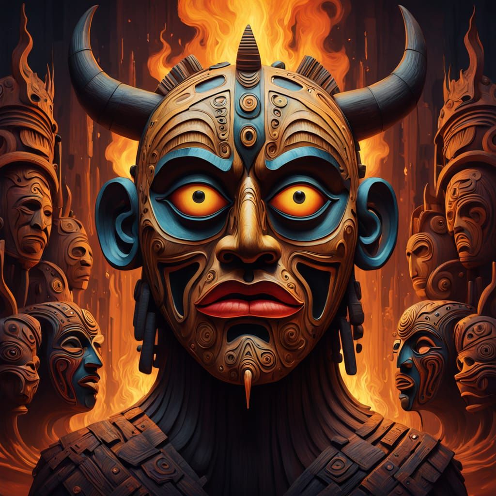 Surreal Tribal Mask Ritual in Dreamlike Style