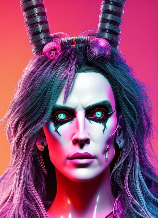 Cyberpunk Cyborg Portrait in Synthwave Colors