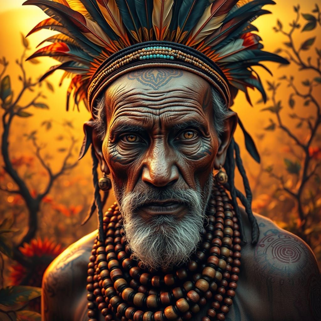 Sage Shaman in Vibrant African Landscape