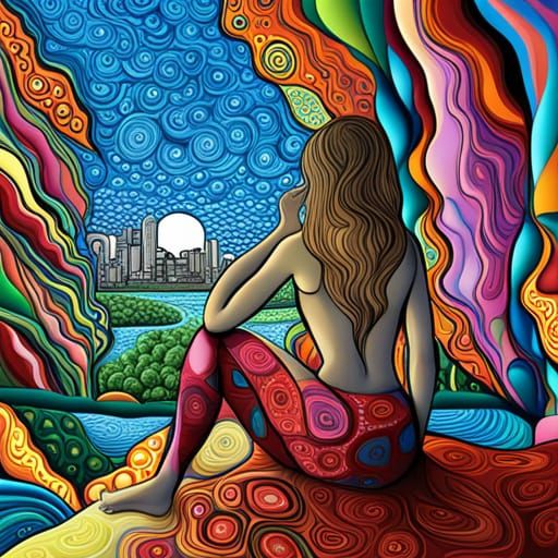 Woman Gazing at Perth in Abstract Vector Style