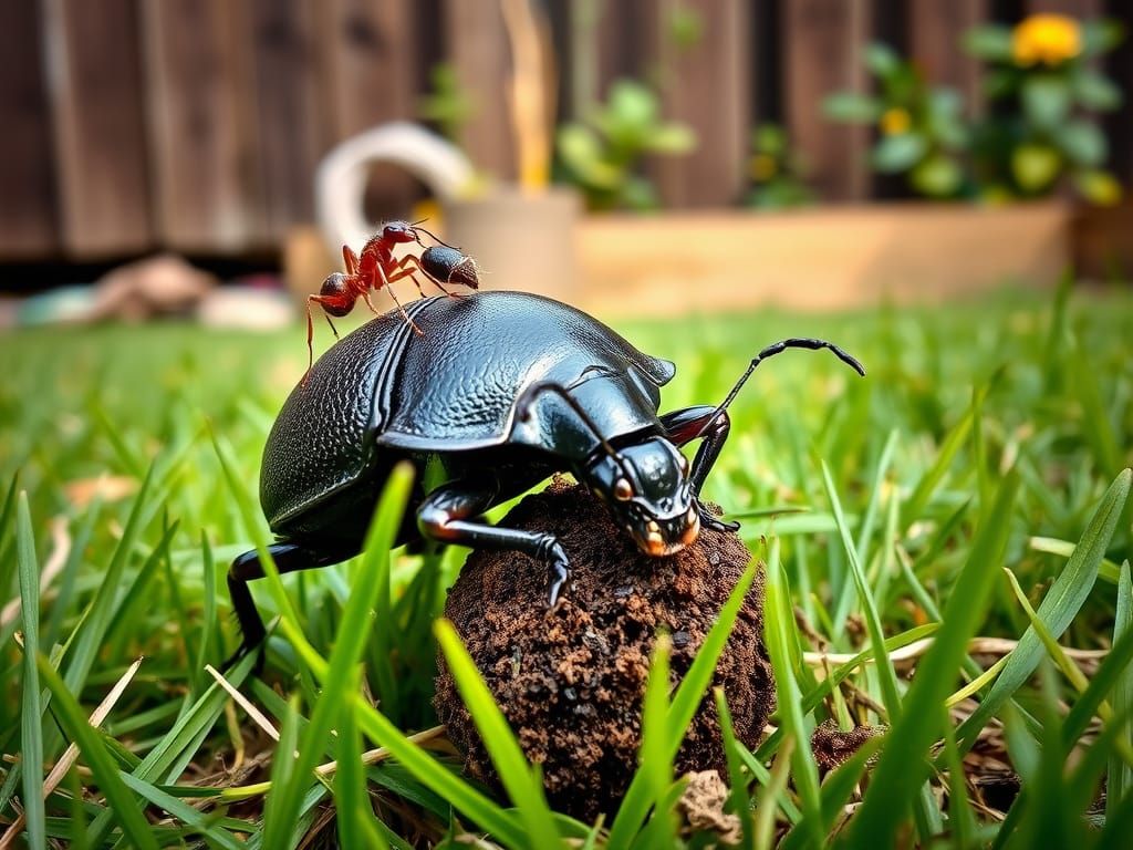 Intricate Macro Photography of Ant and Dung Beetle in Suburb...
