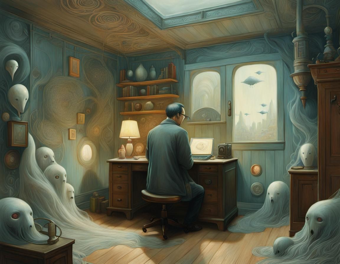 Ethereal Portrait in Dreamlike Cabin, Matte Painting