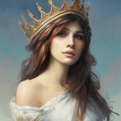 Fantasy Portrait of Crowned Girl in Art Nouveau Style