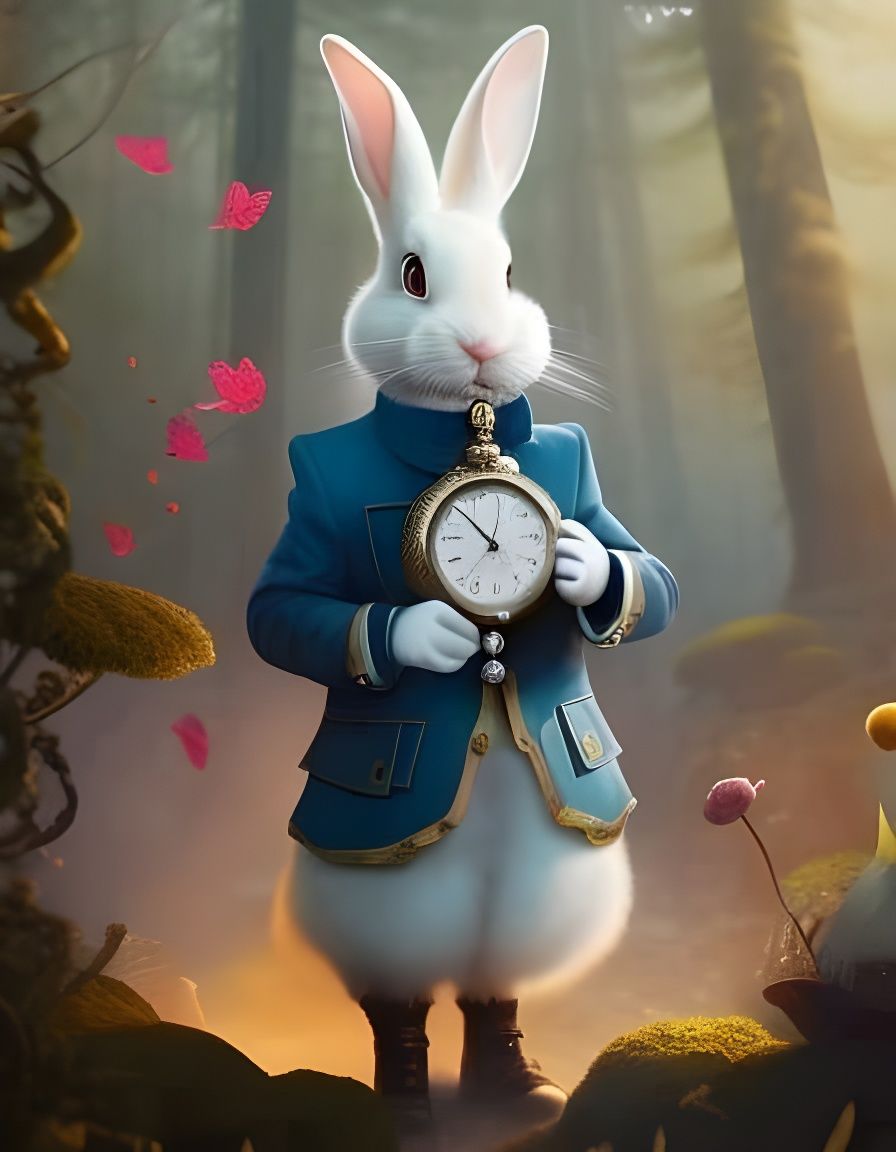 Rabbit with Pocket Watch in Wonderland Forest