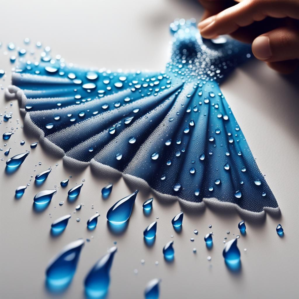 Water Drop Dress: Hyperrealistic Fashion Sketch