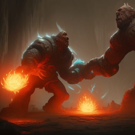 Warpstone Golem vs Fire Mage in Dark Forest