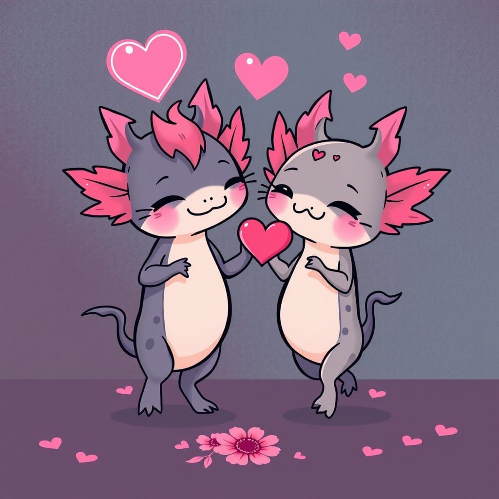 Romantic Axolotl Couple Dancing Goth Cartoon