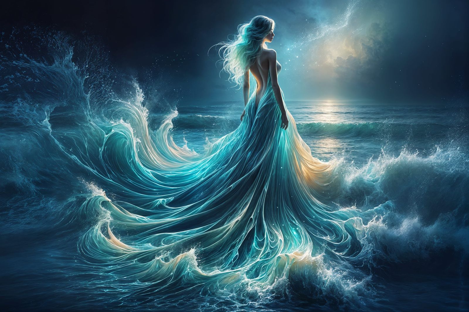Ocean Woman: Surreal Fantasy Painting of Sea Goddess