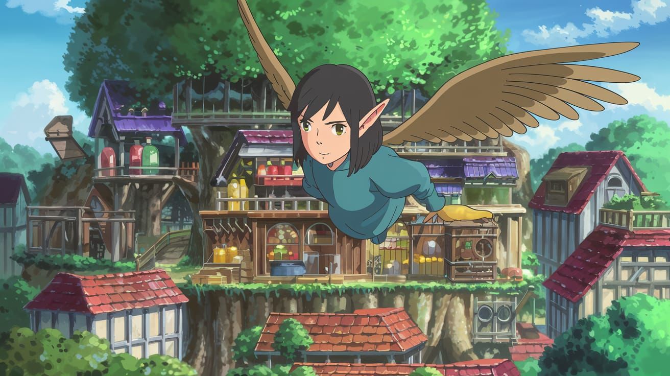 Pixie Lady with Owl Wings in Treehouse Village