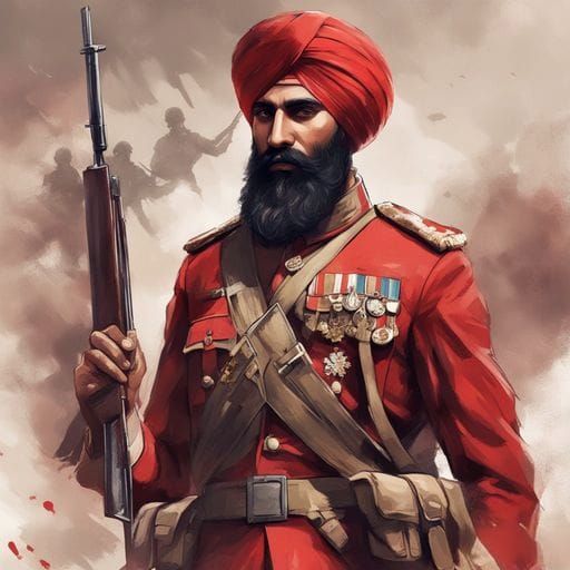 Powerful Sikh Soldier Portrait in WWI British Army