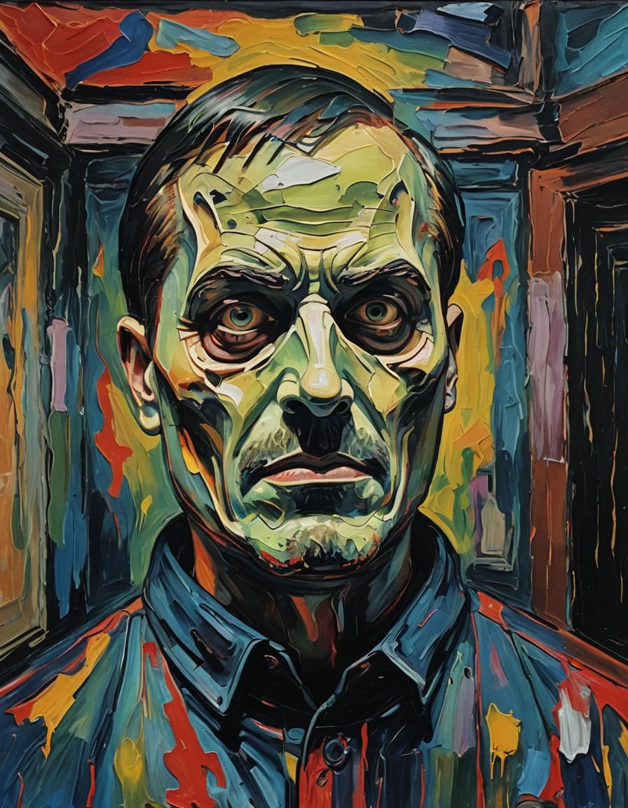 Neo-Expressionist Portrait of Ghostface in Abandoned House