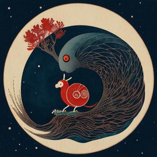 Snail in Hokusai and Kehoe Style