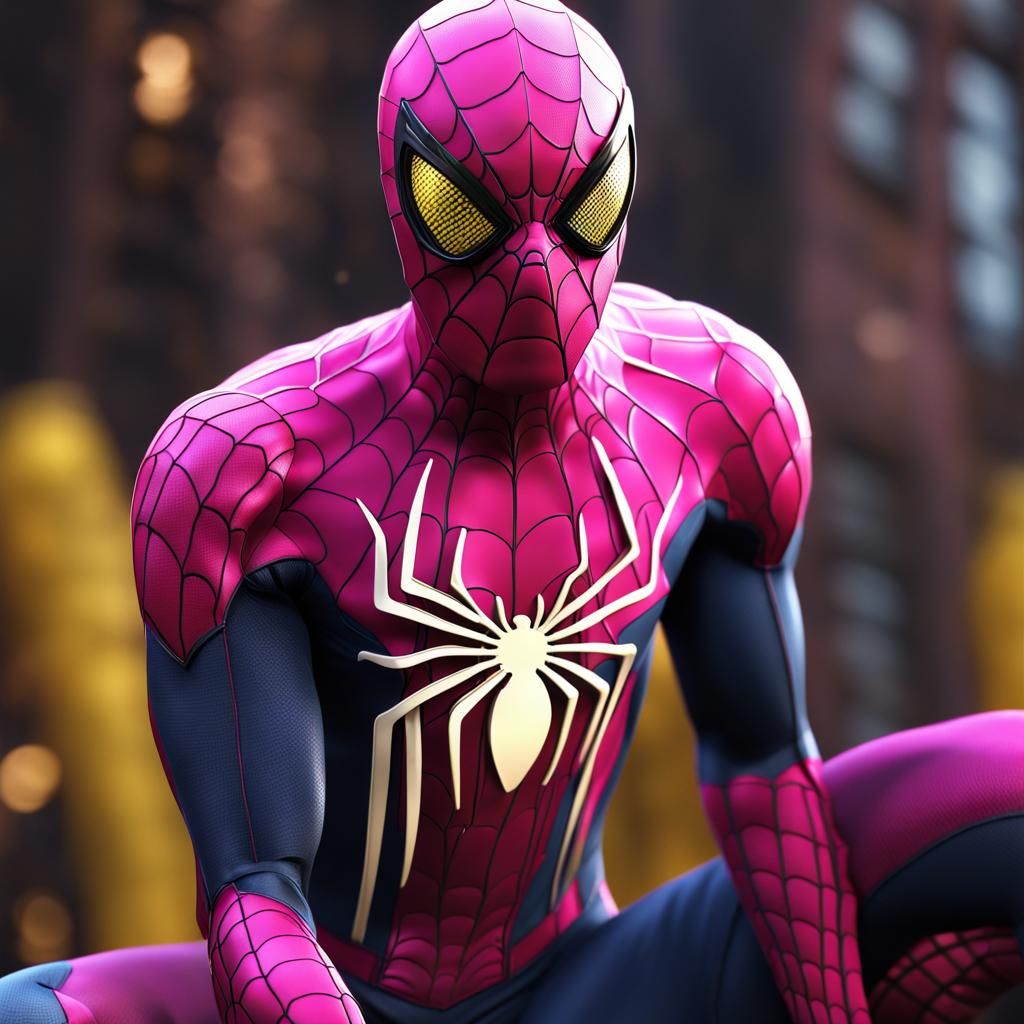 Hyperrealistic Spider-Man in Pink and Yellow Suit