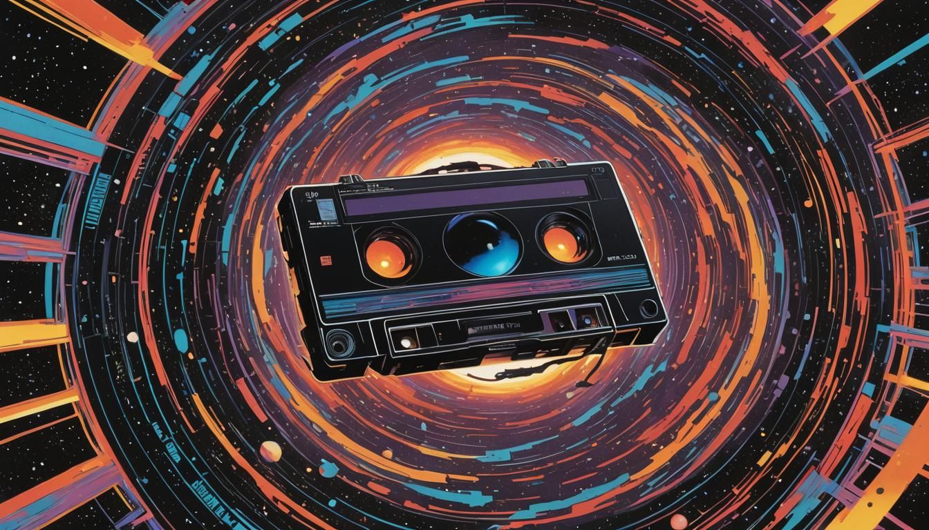 Retro-Futuristic VHS Tape Warped by Black Hole