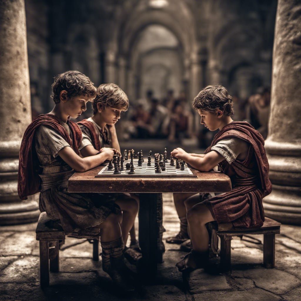 Ancient Roman Children Playing Chess in HDR
