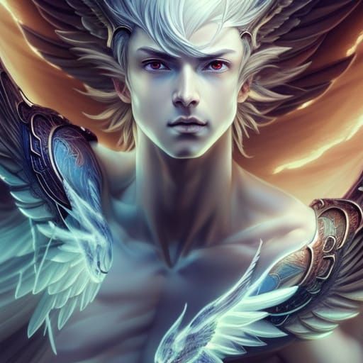 Angelic Youth with Sword in Digital Art Style