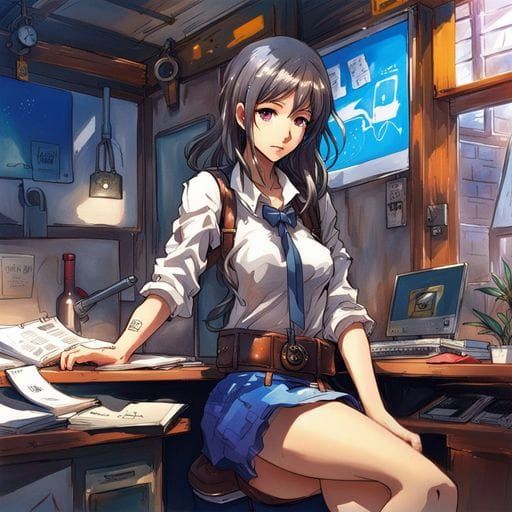 Beautiful Japanese Journalist in Ink Splash Art