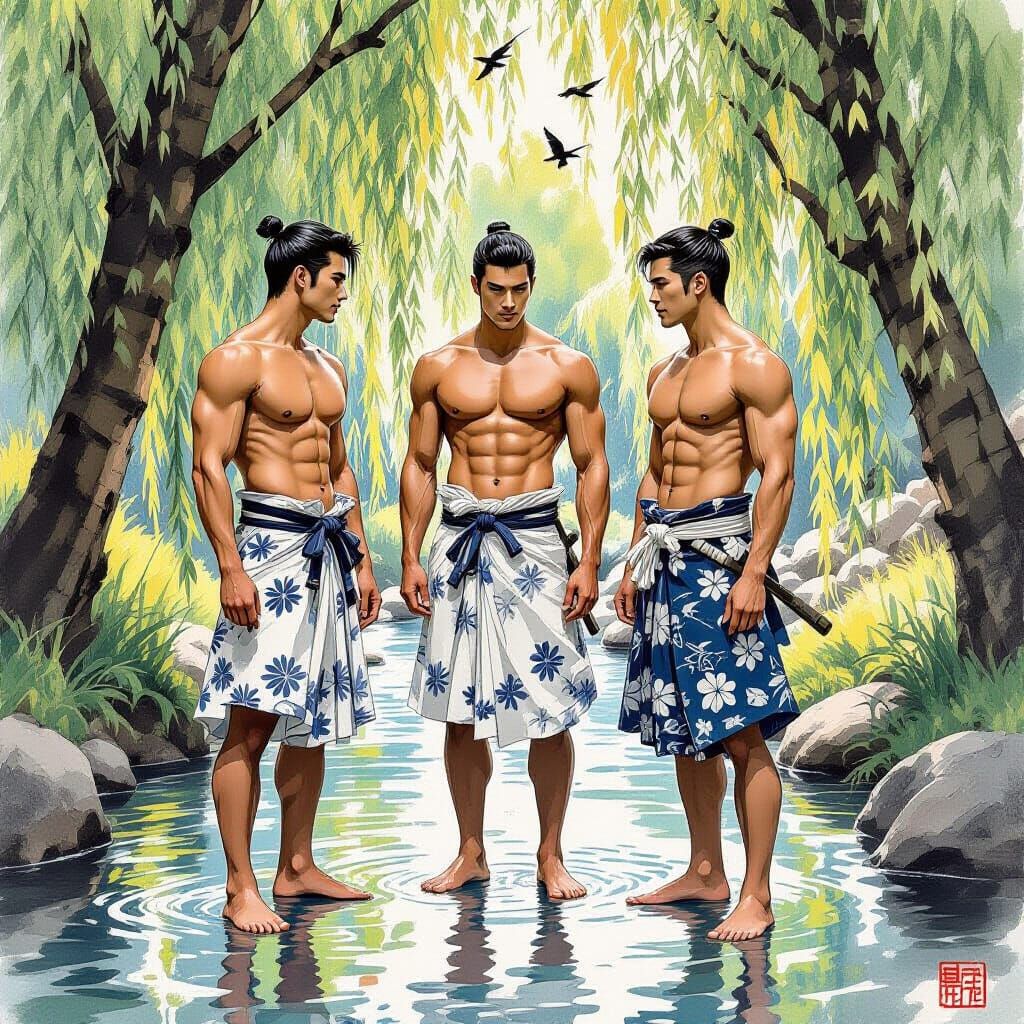 Japanese Men by Brook in Ukiyo-e Style