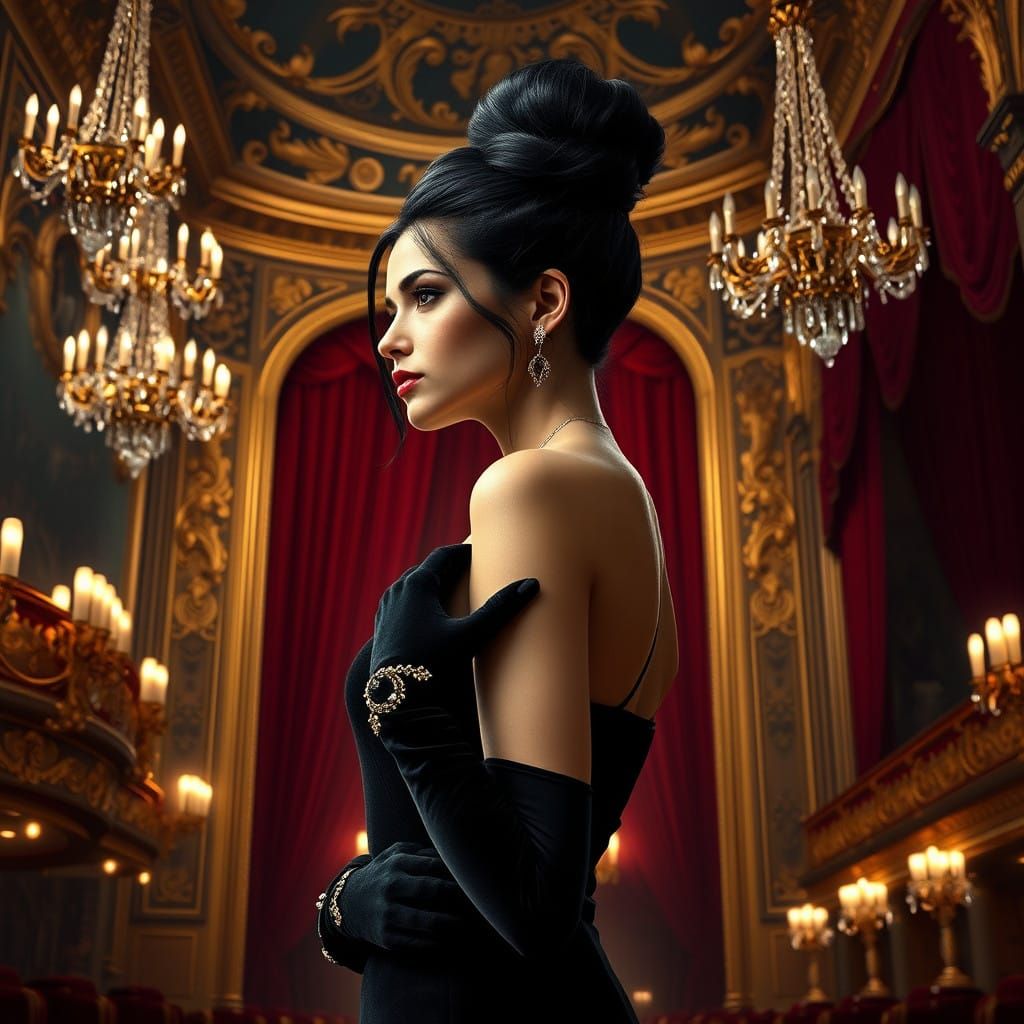 Elegant Opera Patroness in Velvet Opera Gloves