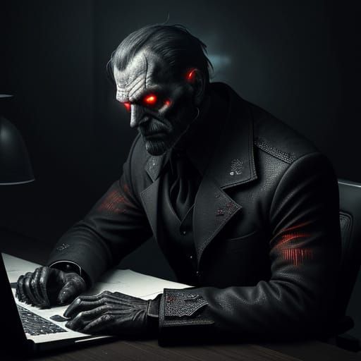 Ominous Figure Lit by Glowing Computer Screen