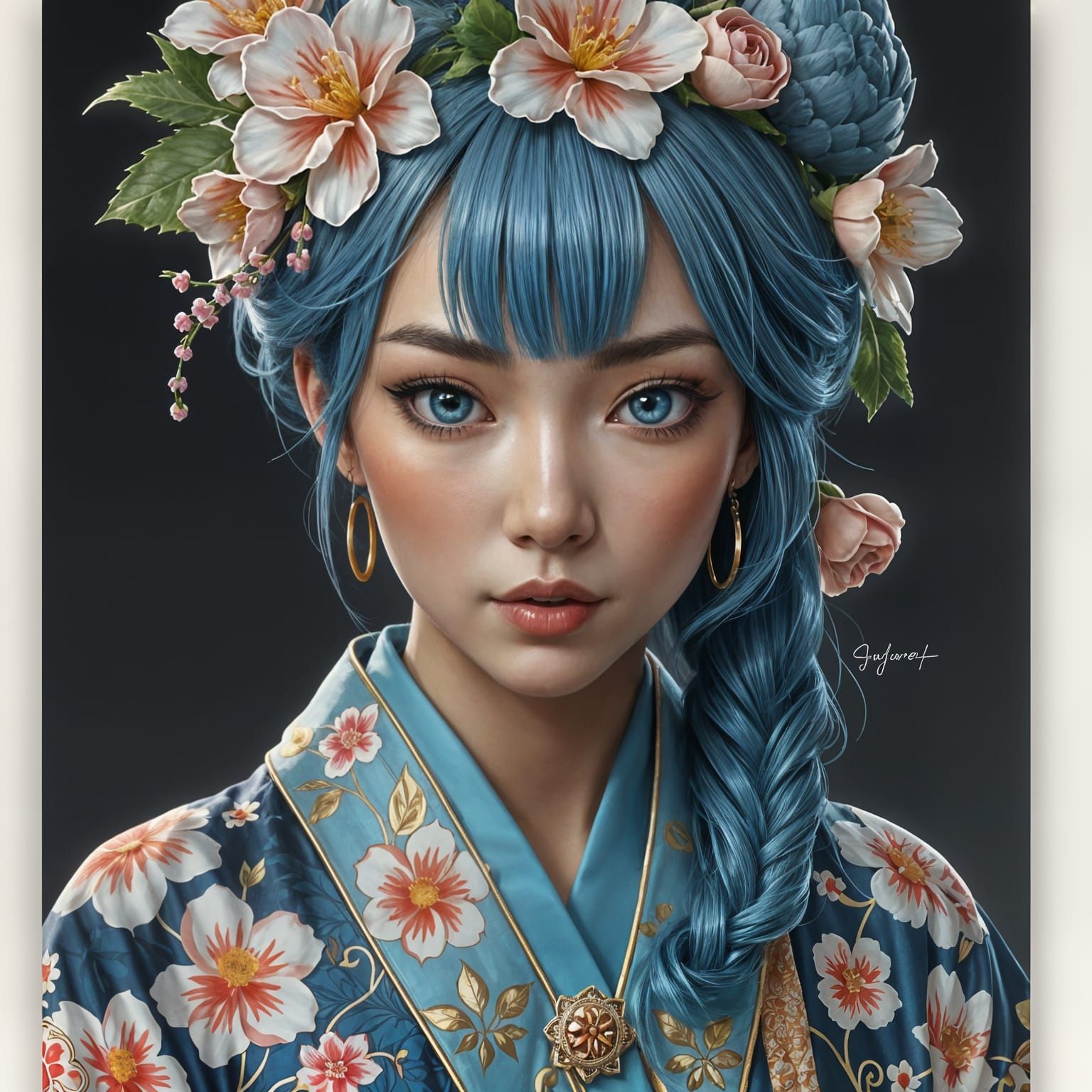 Japanese Girl Portrait in Style of James Jean
