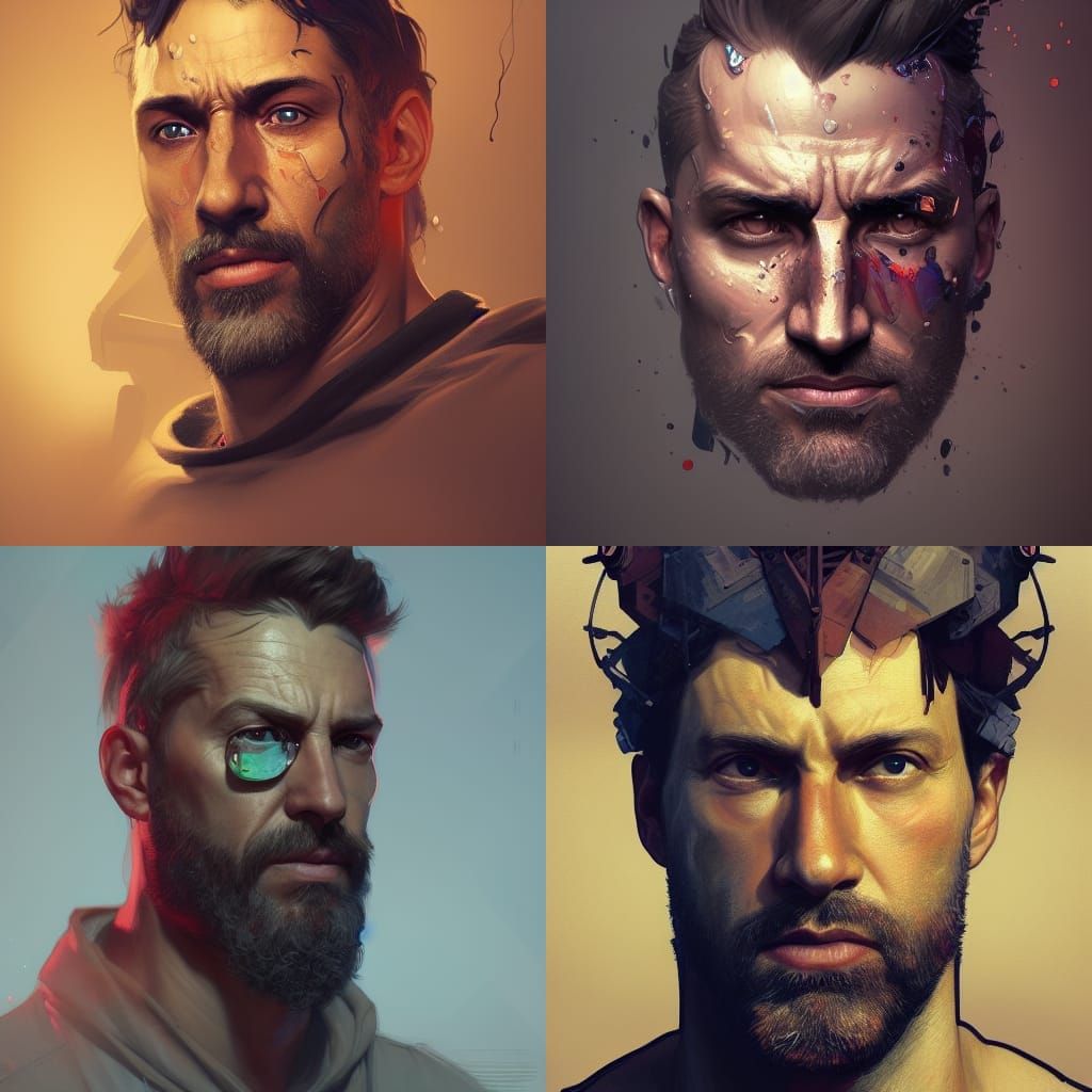 Detailed Portrait of Rugged Man in Art Nouveau Style