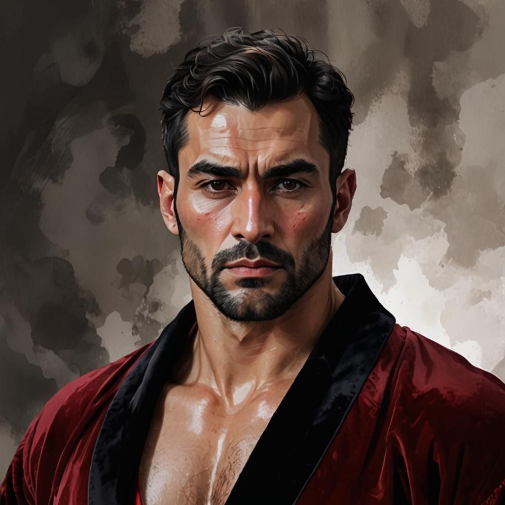 Brooding Hunk in Red Velvet, Alcohol Ink Style