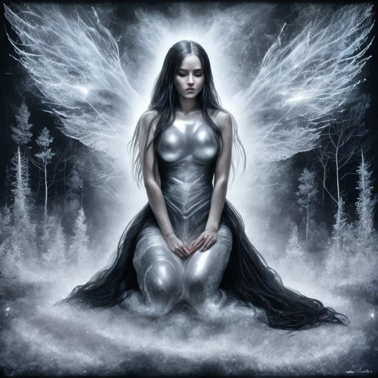 Ethereal Ghost in Dark Forest Painting