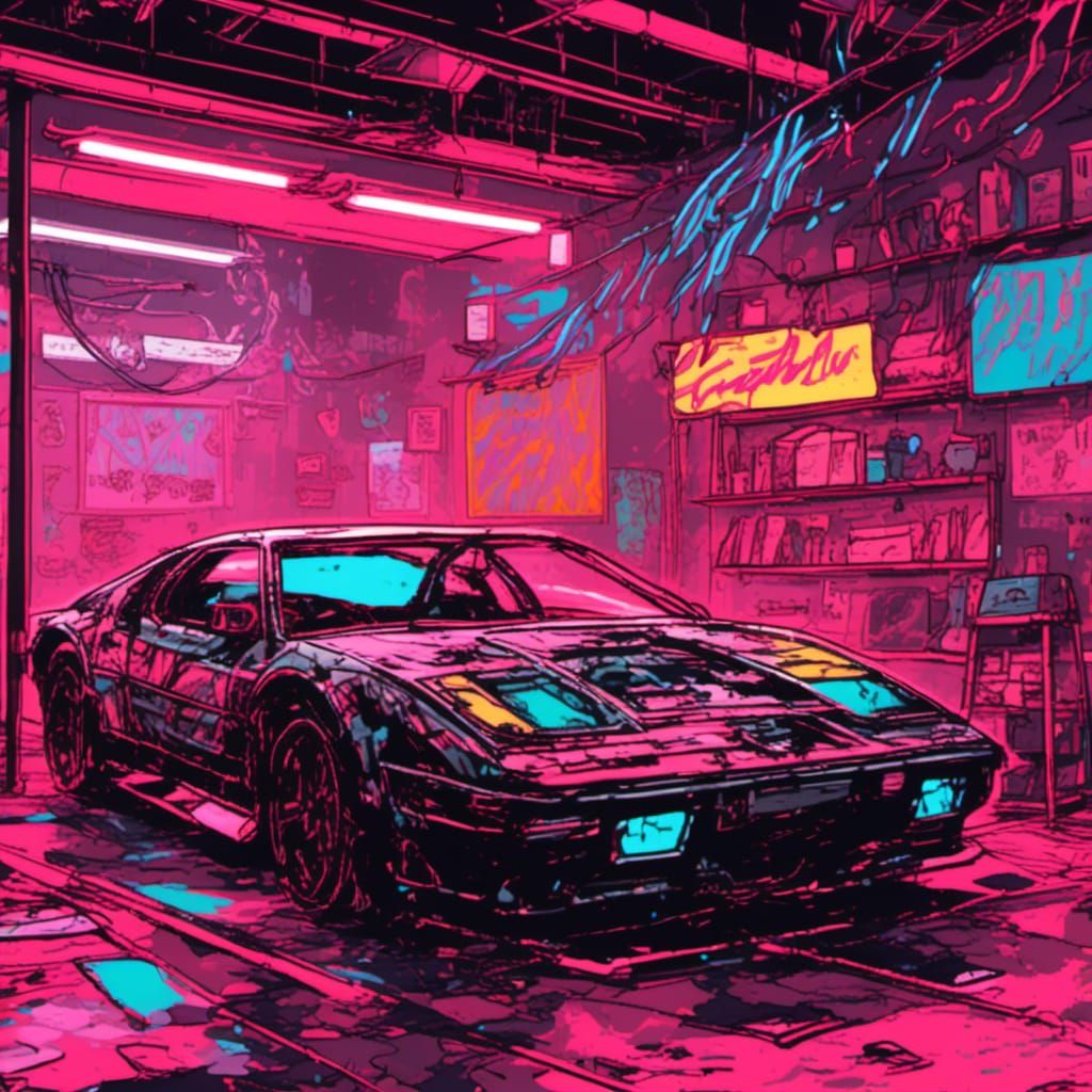 Cyberpunk Sports Car with Glitch Effects