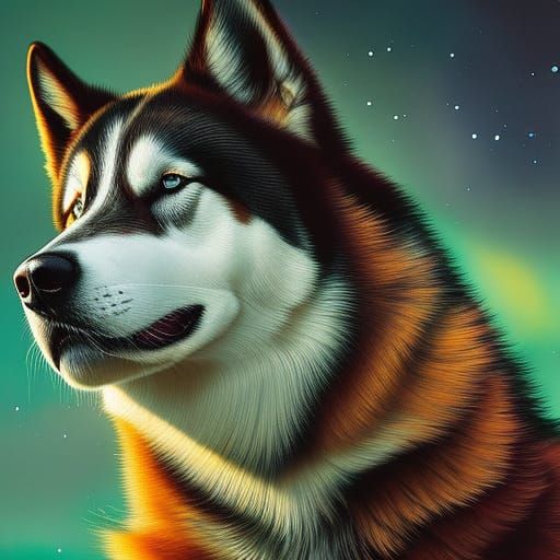 Hyperdetailed Husky Dog Portrait with Oil Splashes