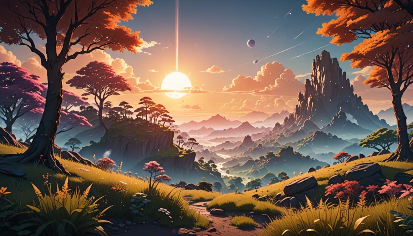 Surreal Alien World in Vibrant Anime Style