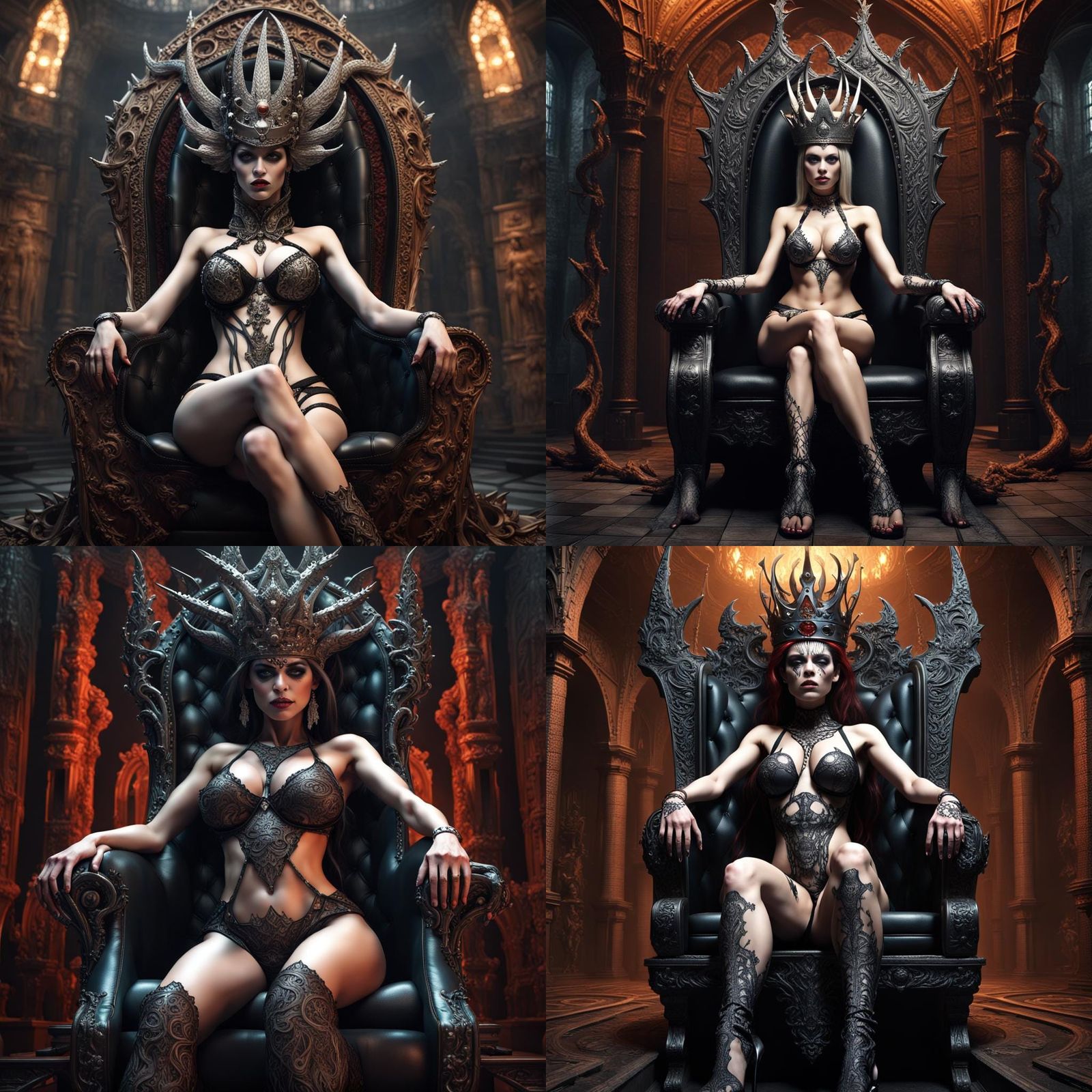 Demonic Queen on Throne in Gothic Dungeon