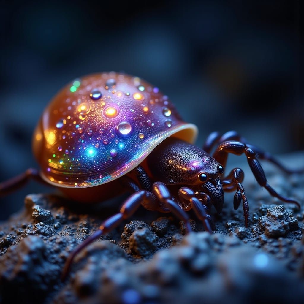 Spiders Emerging from Snail Shell in Dark Night Scene