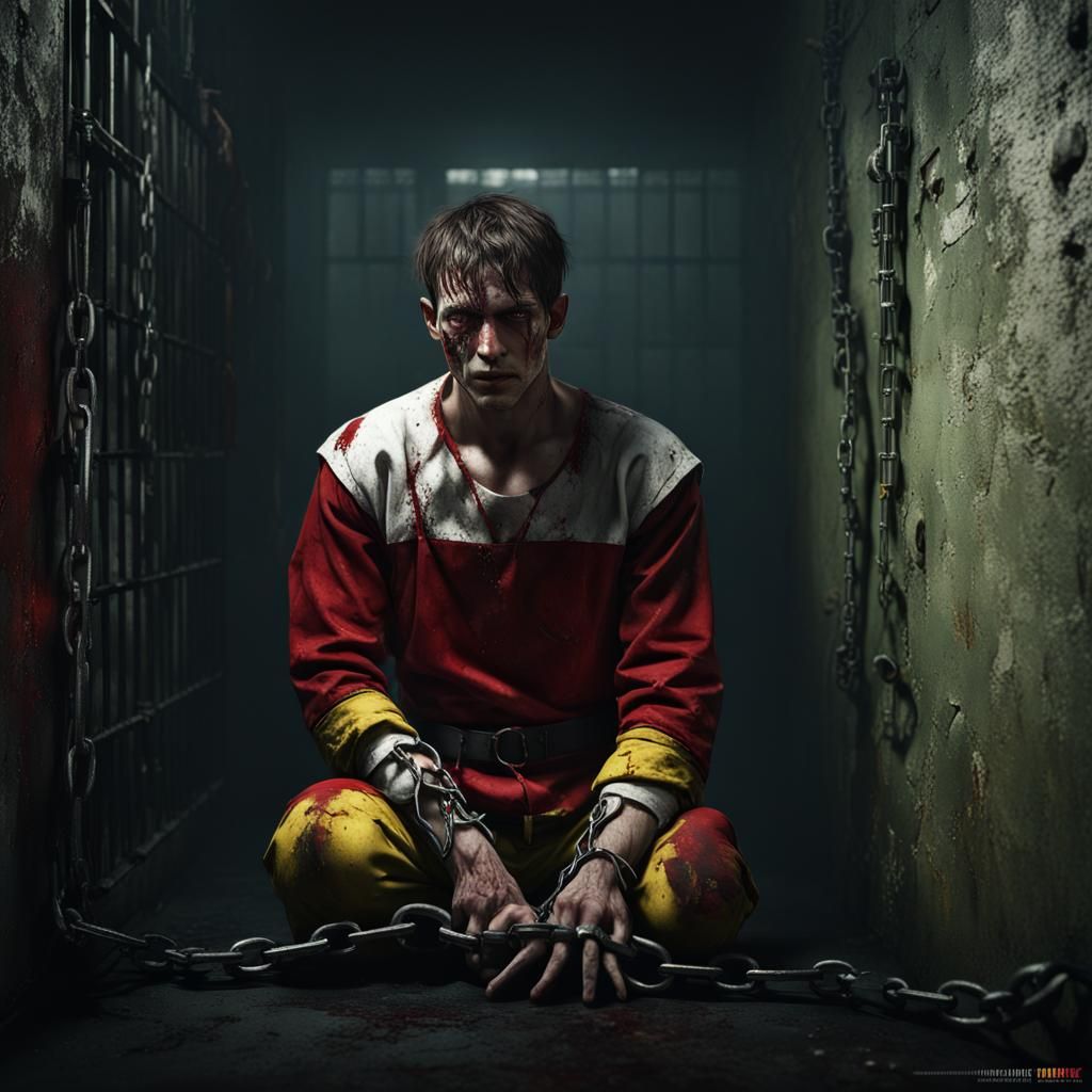Man Chained in Dark Cell, Detailed Matte Painting