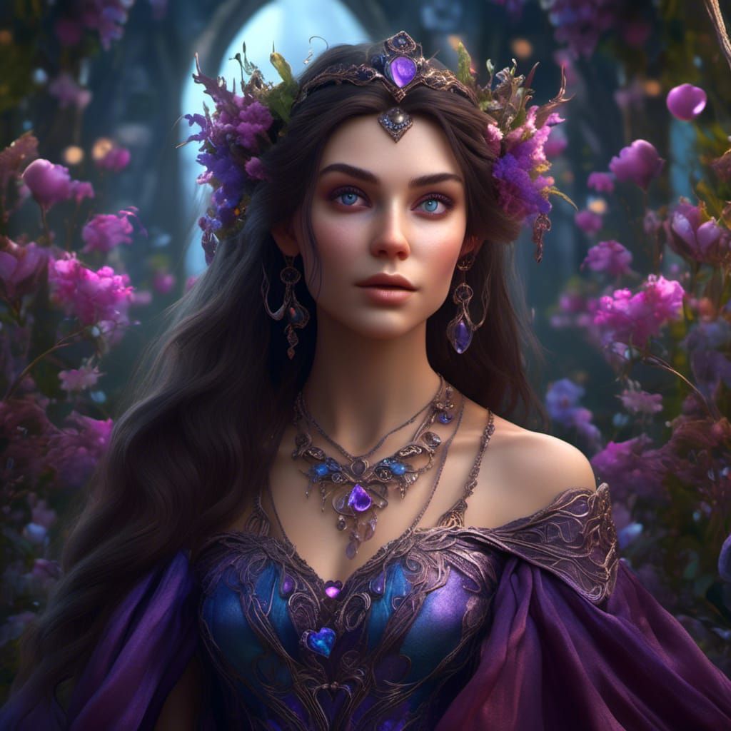 Beautiful Elf with Mystical Purple Dress