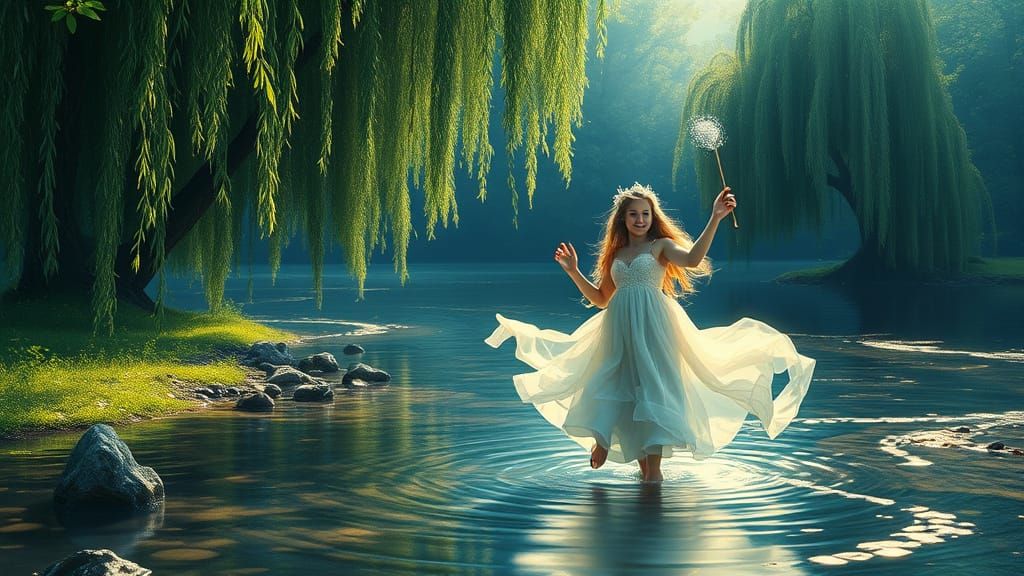 Moonchild Enchants Under Lunar Glow in Serene River Scene